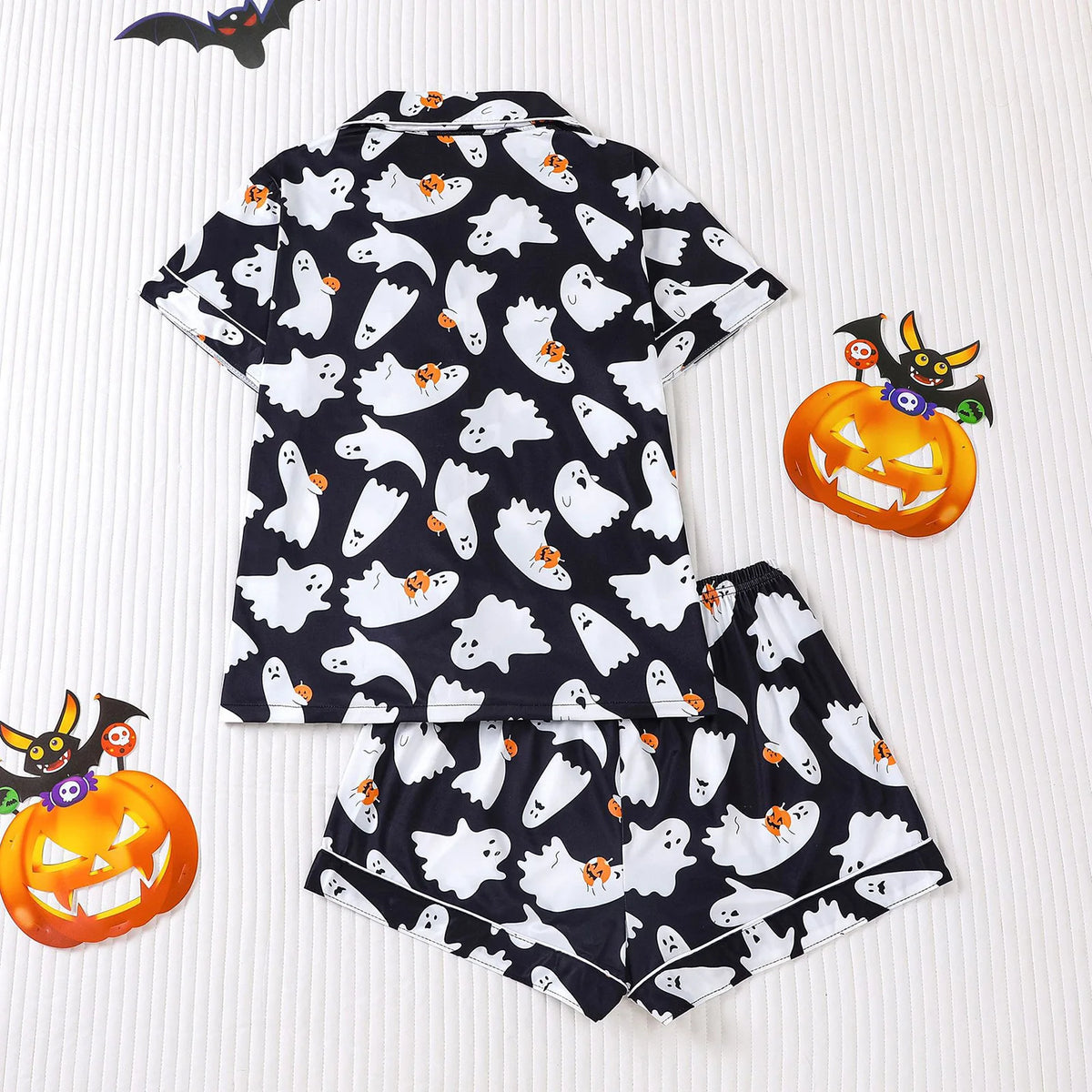 ITGIRLSOCIETY Halloween Pumpkin Ghost Short Sleeve Pajama Set