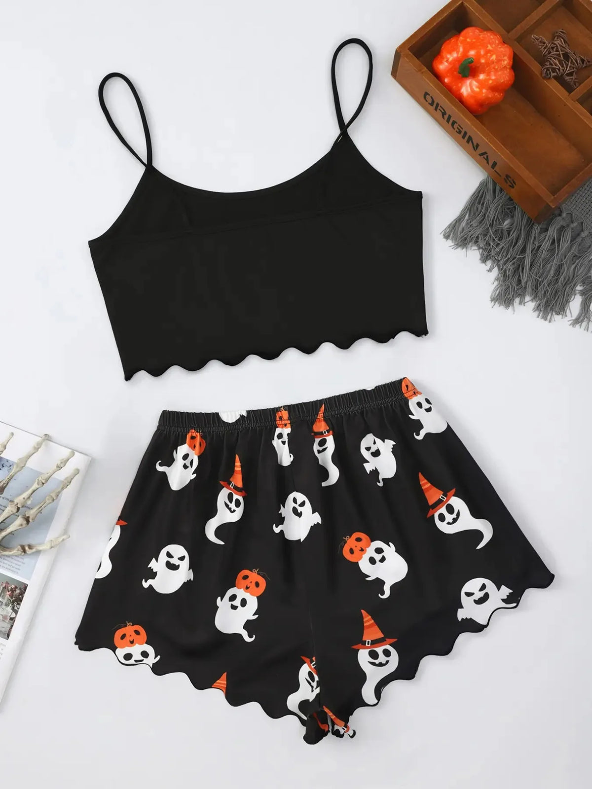 ITGIRLSOCIETY Skull Print Halloween Sleepwear Set
