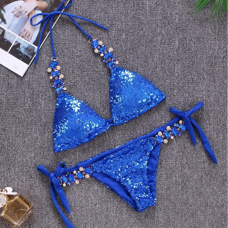 Shiny Sexy Bikinis Swimsuit With Rhinestones Women Swimwear Female Push Up Bikini Beach Swim Wear Bathing Suits Pool Bather 2025